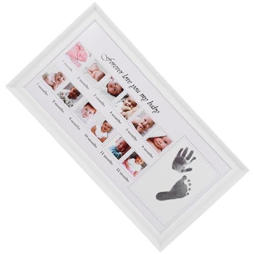 CHICAMPERA Marco de Fotos para Bebés 12 Meses en Blanco, Recuerdo de Huellas de Manos y Pies, Marco de Crecimiento Infantil para Colgar o Apoyar, Kit de Memoria Niña