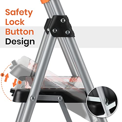 2 Step Ladder, Folding Metal Step Stool For Adults, Portable Steel Step Ladder, Wide Anti-Slip Pedal, Lightweight And Sturdy #TOP5