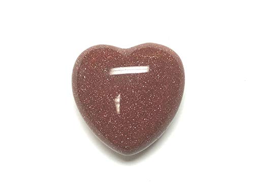 Zentron Crystal Collection 30MM All Natural Polished Pocket Gemstone Crystal Puff Heart and Velvet Pouch (Goldstone)