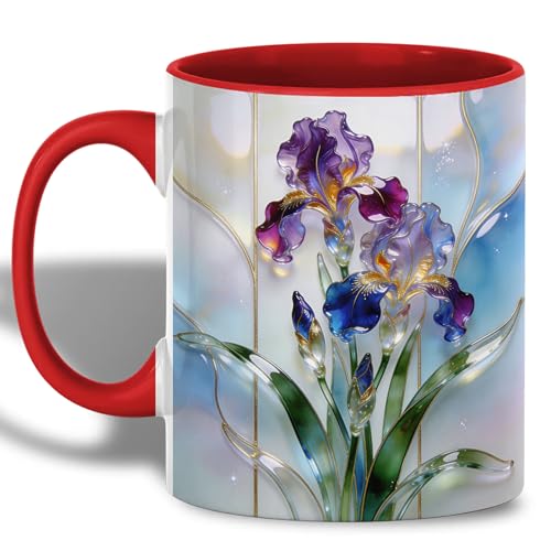 Elegant Iris Flower Stained Glass Mug
