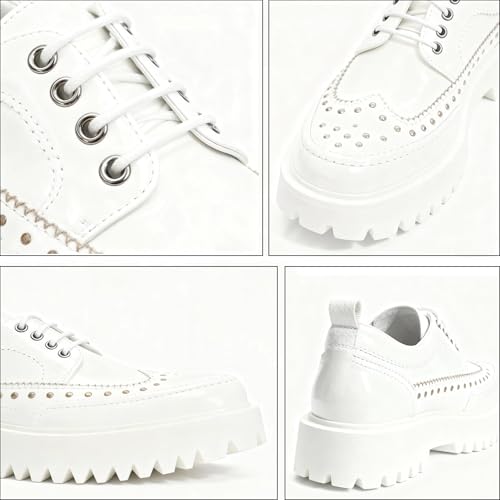 Image of Men's Patent Leather Platform Dress Shoes Classic Round Toe Thick Lug Sole Lace Up Oxfords Comfort Block Heel Derby Business Casual Shoes
