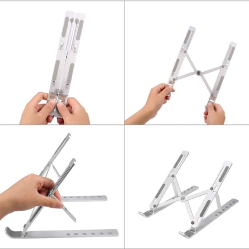 Image of Adjustable Aluminum Ergonomic Foldable Portable Tabletop Laptop /Desktop Riser Stand Holder Compatible for MacBook, HP, Dell, Lenovo & All Other Notebook