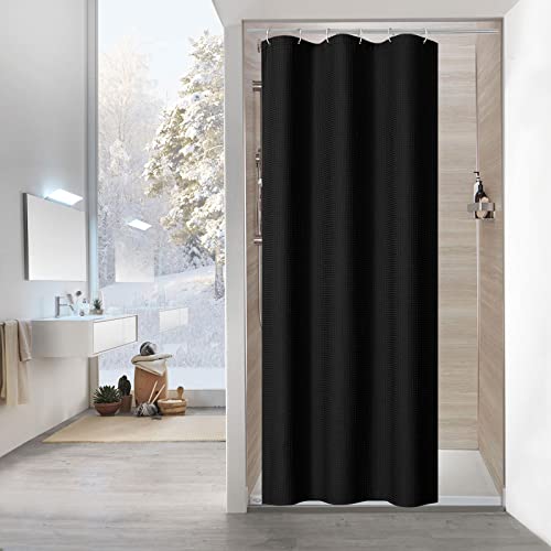 MitoVilla Black Luxury Weighted Textured Fabric Shower Curtain Hotel,36x72