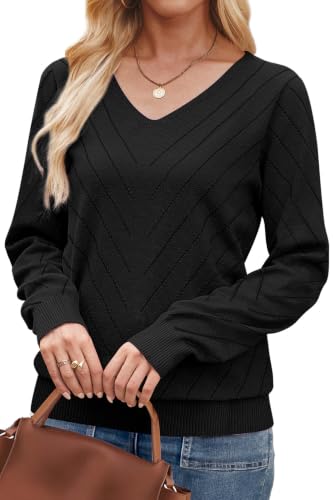 Image of WIHOLL Sweaters for Women V Neck Casual Knit Long Sleeve Tops Lightweight Pullover Clothes Fall Fashion Outfits 2026