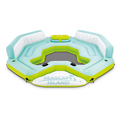 Intex: Seascape Island - Inflatable Relaxation Island Float, Lime Mint & White, Massive Float Allows For Multiple Adults, Weight Capacity 880 Lbs, Built-In Cupholder #TOP1