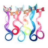 Xuxisowo 6-Colors Unicorn Hair Bows Clips Hair Accessories For Girls Kids Glitter Braided Curly Gradient Color Wig Hair Extensions（6PCS)