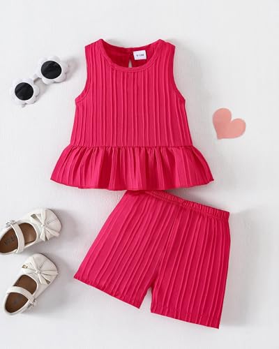 Image of Weebaby Baby Clothes Girl Toddler Summer Outfits Infant Casual Sleeveless Halter Ruffle Tank Cute Short Set Baby Clothing
