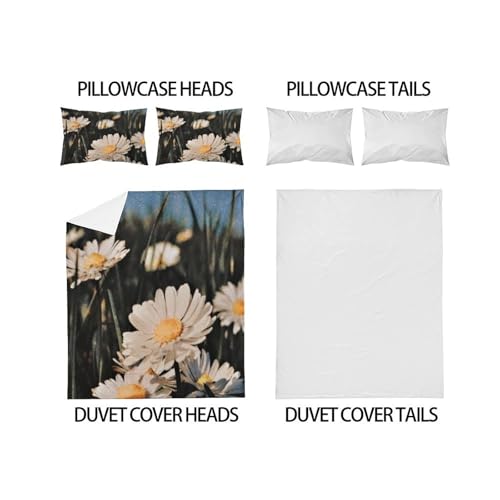 Housse de couette super king fleurs blanches en microfibre avec ses taies