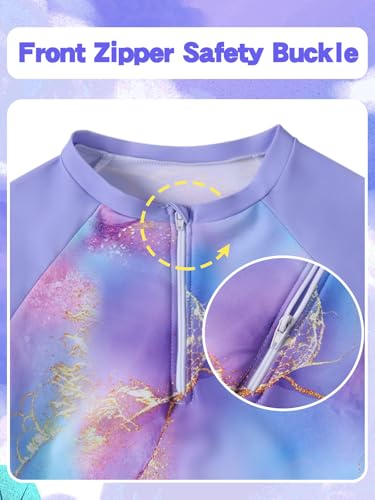 Image of Valcatch Girls Rash Guard Set 2 Piece Long Sleeve UPF 50+ Quick Dry Swimsuit with Ruffle Shorts