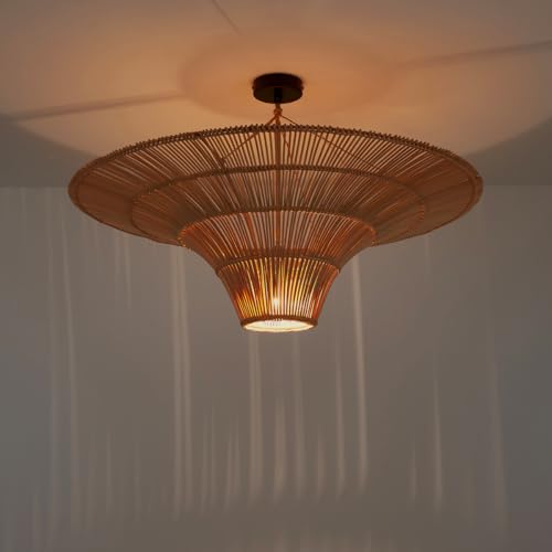 Image of Bamboo Hanging Light for Balcony | Ratten Lamp Shade for Living Room | Cane Indoor Outdoor Light | Ceiling Hanging Light for Decoration | Style Umberella` (Dia-24 inch)