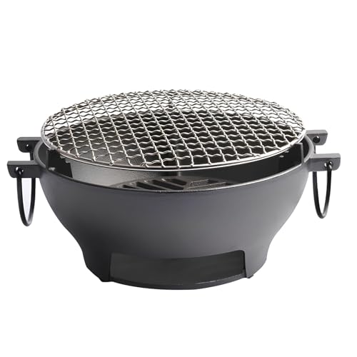 Portable Charcoal Grill Cast Iron Outdoor Barbecue for Parties Picnics & Patio Cooking Compact BBQ for Backyard & Camping Use