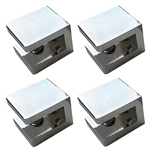 LukLoy Pack of 4 Shower Glass Clamp, No-Drill-on-Glass Fixed Panel Shower Door Clip Holder Bracket Support Fixed Panel U-Clamp (4, Square clamp for 6~10mm Glass)