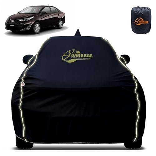 Image of Reflector Waterproof Car Cover for Toyota Yaris with Mirror & Antenna Pocket | All Weather Protection | Washable Fabric | Black Color