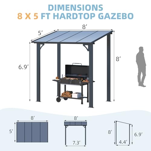 Aecojoy 16406BK 8' X 5' Gazebo Outdoor Pergola For Patio, Lean To Hard Top Grill Gazebo Shelter Pergolas And Gazebos Clearance thumb #5