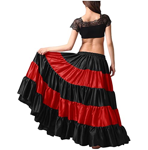 Indian Trendy Women's Satin 25 Yard 5 Tiered Gypsy Belly Dance Skirt Flamenco2