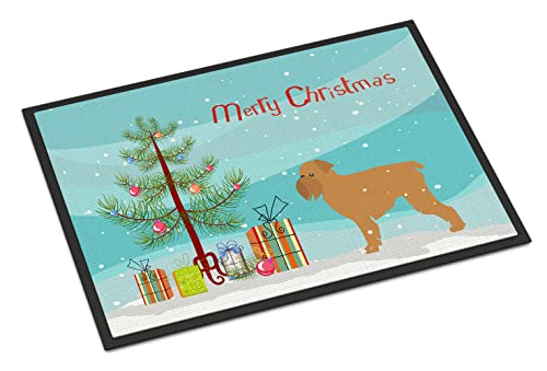 Caroline's Treasures BB2958JMAT Brussels Griffon Merry Christmas Tree Doormat 24x36 Front Door Mat Indoor Outdoor Rugs for Entryway, Non Slip Washable Low Pile, 24H X 36W