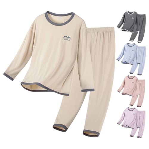 Boys Girls Ice Silk 𝐏ajamas Set Long Sleeve Lightweight Shirts Elastic High Waist Pants Set Comfy 𝗦leepwear