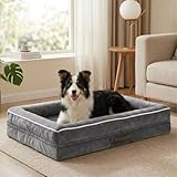 Renvix Large Orthopedic Dog Bed, Waterproof Dog Sofa Bed with Removable Washable Cover, Soft Egg Foam Pet Bed, Non-Slip Bottom and Four-Sided Bolster Cushion（Gray, 91x61x18cm）