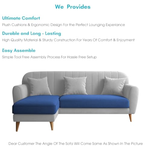 Image of Atticus LHS 4 Seater L Shape Sofa Set with Ottoman for Living Room (Blue Grey Fabric) Premium Fabric Sofa Set