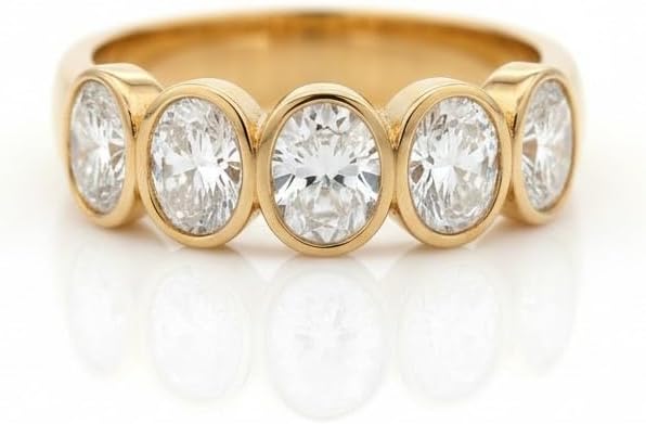 Oval Cut Five Stone Diamond Band 14K Gold Plated Bezel Set Ring for Women Anniversary Wedding Band Promise Jewelry, Stacking Ring Gift For Her By REDWINE JEWELLS