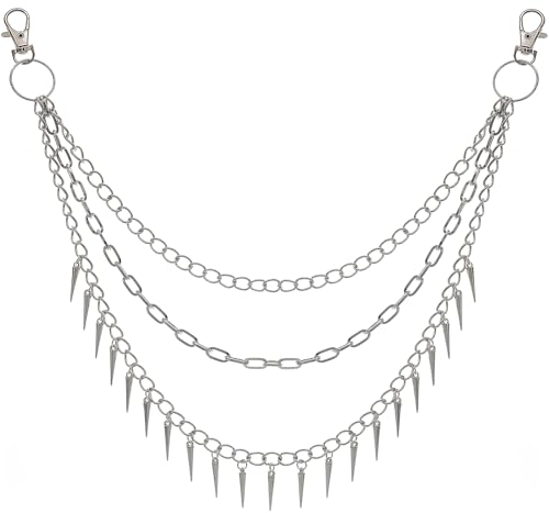 Liutufy Layered Pant Chains - Stylish Denim Pocket Chains for Gothic Punk Fashion - Men and Women (Silver Rivet)