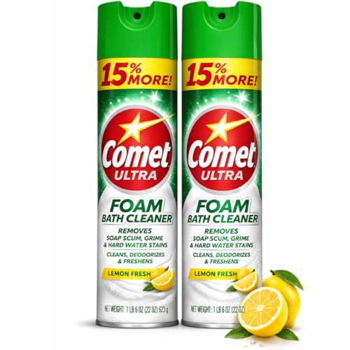 Comet Ultra Foam Bath Cleaner, Lemon Fresh Scent, 22 oz Aerosol Can (Pack of 2) – Foaming Bathroom Cleaner for Tub, Tile, Shower & Sink – Removes Soap Scum, Grime & Hard Water Stains