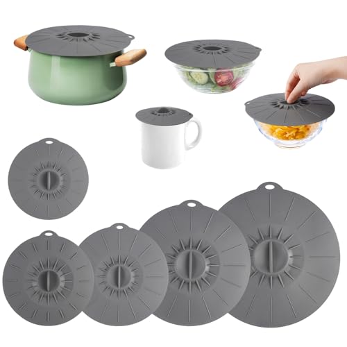 5 Pièces Couvercles en Silicone Réutilisables, 5 Tailles Différentes, Gris Couvercles à...