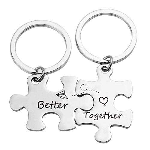 ZNTINA Couple Puzzle Piece Keychain Better Together Couples Set Keychain Long Distance Relationship Gift Valentine Gift (KPR-Better together)