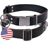 ADITYNA Leather Dog Collar with Metal Buckle - Heavy-Duty, Adjustable for Medium & Large Dogs - Walking, Training, Tactical (Black, Fits 15-21' Necks)