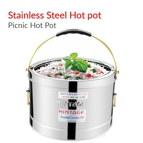 Image of Mintage Sambar Pot Stainless Steel | Sambar Pot with Lid | Casserole for Cooking | Casserole with Side Handles | Canteen & Hotel Container | Biryani Box Puff Insulated Hot & Cold (20 Liters)