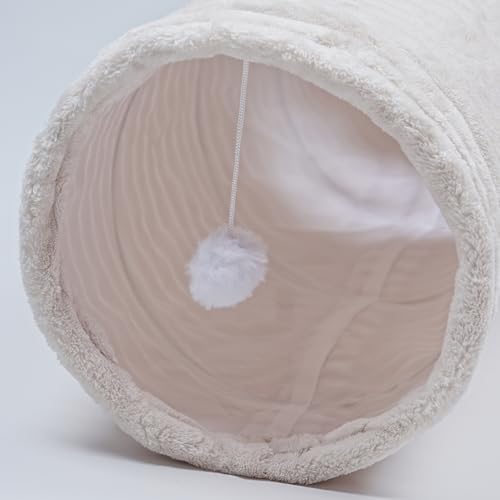 Image of FORMYCATIE Luxurious Cat Tunnel,43 inch Straight Cat Tunnel Toys with Balls for Indoor,Collapsible Peekaboo Cave for Kitten (White Stripe)