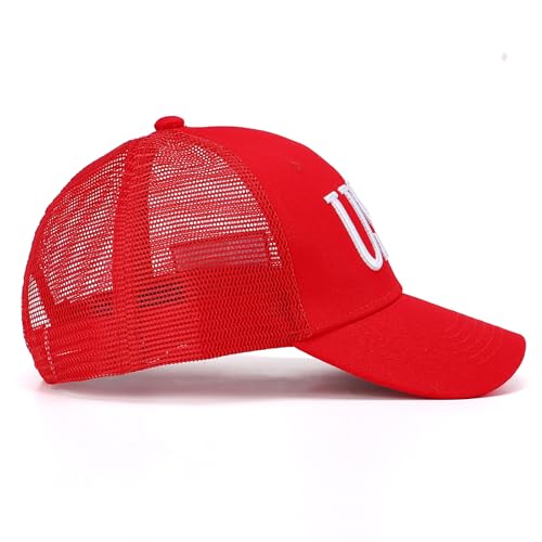 Image of USA Trucker Hat for Men & Women American Flag Cap Adjustable Baseball Cap Mesh Snap Patriotic 3D Embroidered Cap