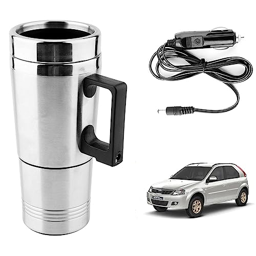 Image of Oshotto 12V Stainless Steel Car Heating Kettle /Mug, Travel Friendly electric Tea /Coffee maker Compatible with Mahindra VERITO /VERITO Vibe (300ml) - Silver