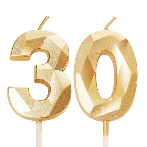 Velas de aniversário número 30, velas douradas com número 30, para meninas, meninos, ele, mulheres, homens, decoração de bolo para festa de aniversário de 30 anos, casamento, aniversário, celebração