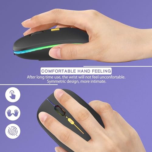 Image of LED Wireless Mouse, Slim Silent Mouse 2.4G Portable Mobile Optical Office Mouse with USB & Type-c Receiver, 3 Adjustable DPI Levels for Notebook, PC, Laptop, Computer (Black)