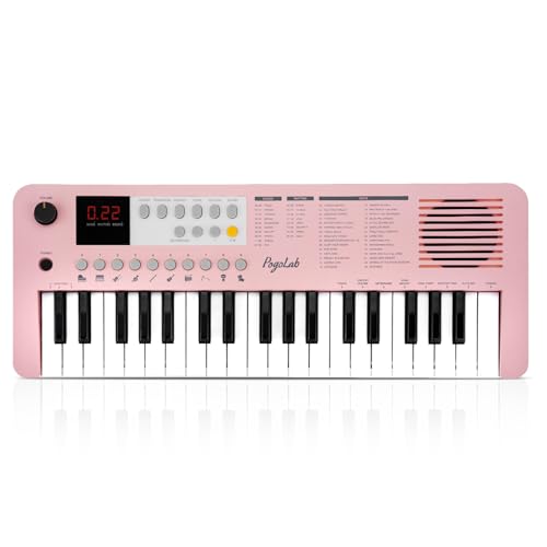 MK1 37 Keys Kids Keyboard Piano, Mini Portable Multi-Function Piano with Excellent Sound Quality, Built-In Speaker & LED Display, Small Electric Music Keyboard Gift for Beginners (Pink)
