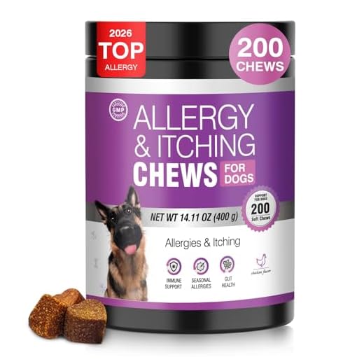 Dog Allergy Chews 200ct - Dog Allergy and Itching Skin Relief Anti Itch Aller Immune Bites for Dogs licking Paws Treatment Relief Itchy Chew Probiotics Vitamins for Skin and Coat Allergies - Chicken