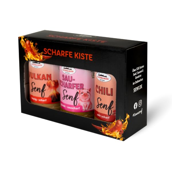 Senf Geschenkset - Scharfe Kiste Set mit 3 Artikeln