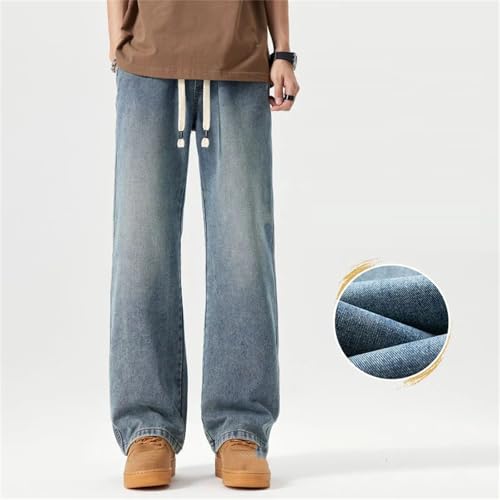 Men's Vintage Blue Loose Straight Wide Leg Jeans Casual Outdoor Drawstring Baggy Jeans4