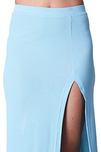Image of POPWINGS Casual Solid Self Design Rib Long Slit Skirt for Women - Stylish Summer Skirt