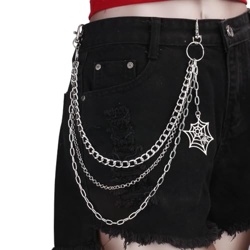 Punk Metal Spider Web Jeans Chain Belt Accessories For Men Women(Silver)