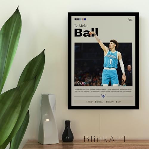Image of BLINKART Lamelo Ball | Nba Basketball Player | Synthetic Wood Photo Framed Wall Hanging Poster For Room & Office Bedroom Living Boys And Girl Room Home Wall Hanging | 12x18 Inches