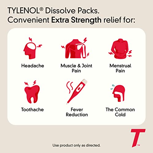Tylenol Extra Strength Dissolve Packs, 500 Mg Acetaminophen Pain Reliever & Fever Reducer, On-The-Go Powder Packets For Minor Aches & Pains, Ibuprofen- & Aspirin-Free, Berry Flavor, 12 Ct #TOP2