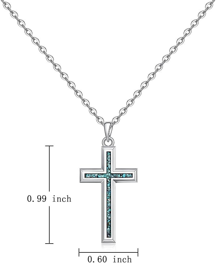 Sterling Silver Cross Necklaces for Women Cross Crushed Turquoise Necklace Dainty Simple Pendant Nature Jewelry Gifts - Image 3