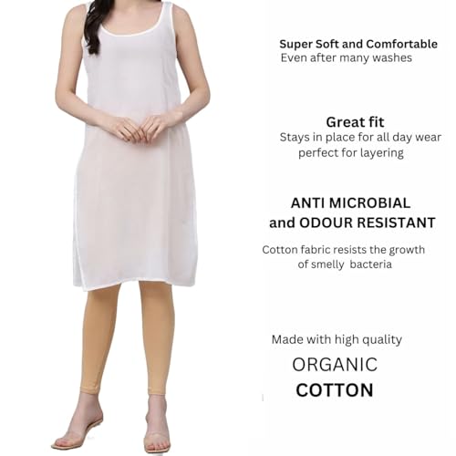 Image of Women's Sleeveless Cotton Inner Slip Dress Round Neck Soft Comfortable Fit Full Length Camisole Innerwear Summer top Undergarment for Girls