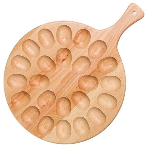 Lawnrden Bandeja para Huevos Rellenos, 24 Ranuras, Redonda, de Madera, con asa, Tabla de charcutería para Servir, contenedores de encimera de Cocina