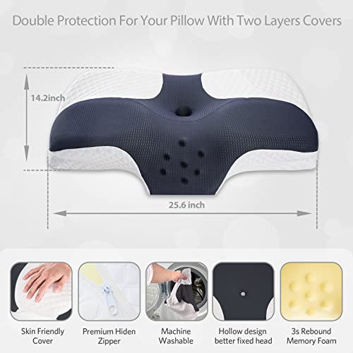 Fullengy Cervical Memory Foam Pillow, Contour Pillows For Neck, Shoulder, Back Pain Relief, Ergonomic Neck Contoured Support Pillow For Side, Back, Stomach Sleepers, Washable Pillowcase #TOP3
