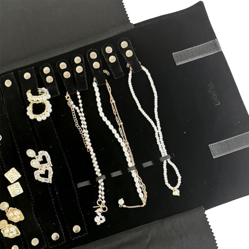 Image of UnionPlus Velvet Jewelry Roll Organizer, Travel Jewelry Case with Multiple Compartments for Rings Earrings Necklaces Bracelets, Compact Portable Jewelry Storage