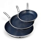Healthy Material: Crafted with triply stainless steel, this stainless steel frying pan set offers durability and even heating. Its nonstick frying pan set construction features a ceramic hybrid interior that is PTFE & PFOA free and non-toxic, deliver...