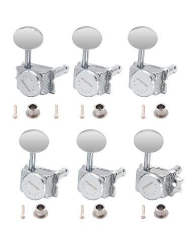 Metallor Vintage Locking Guitar Machine Heads Sealed String Tuning Pegs Tuners Tuning Keys 1:18 Gear Ratio 6 In Line for ST TL Style Electric Guitar or Acoustic Guitar Oval Nickle Buttons Chrome.